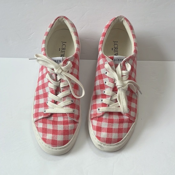 J. Crew Canvas Sneaker Gingham Plaid Pink and White size 7 - Picture 2 of 9